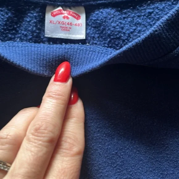 Holiday Ugly Sweater Blue Dinosaur Christmas Sweatshirt XL Crew neck Pullover - Picture 3 of 7